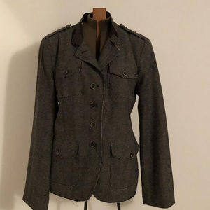 Banana Republic grey wool tweed frayed Jacket